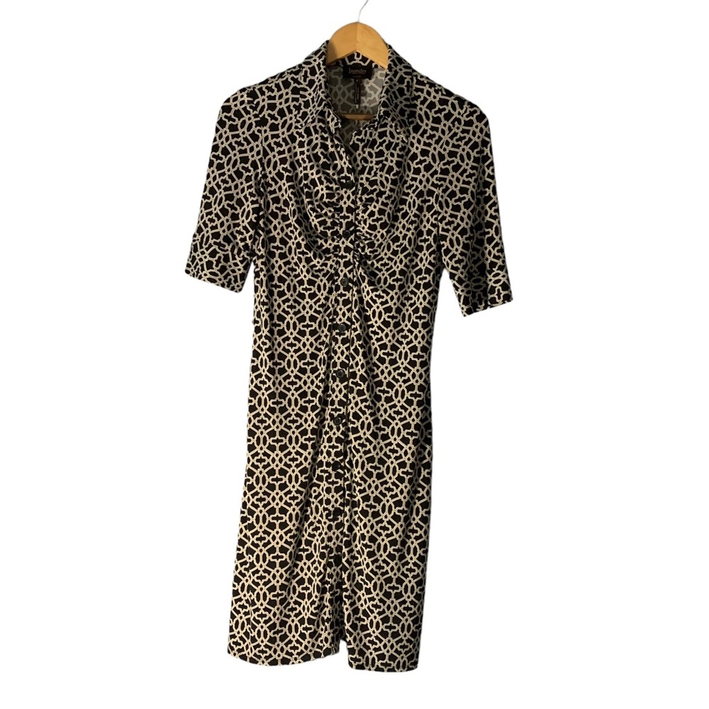 LAUNDRY by SHELLI SEGAL (4) Shirt Dress Rouched Full Button Closure Black /Tan